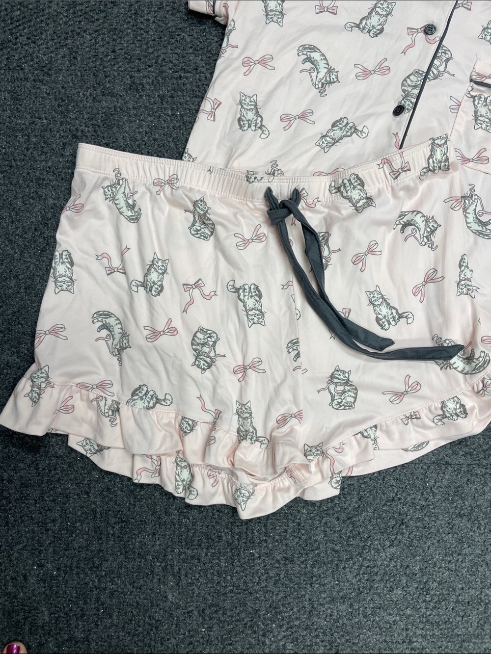Womens Pink gray cat pajama sleepwear set short sleeve short size XL kitty - Picture 2 of 3